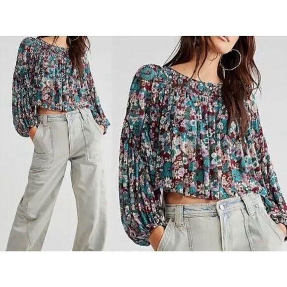 Free People OB1650905 Women's Sz Large Multi Floral Up For Anything Top - Picture 7 of 9